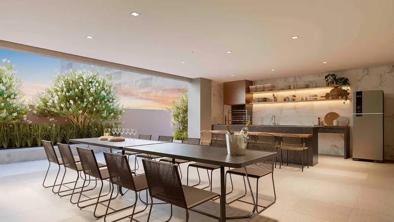 Espaço gourmet com mesa de jantar, Garden Design, em imagem ilustrativa