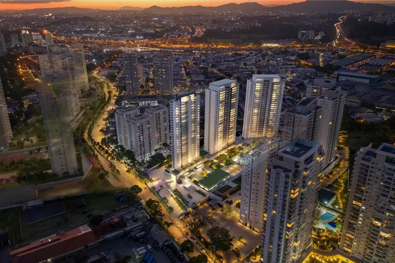Vista aérea noturna do complexo, Reserva, em imagem ilustrativa