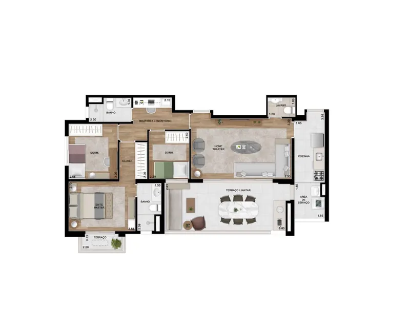Planta de 105 m² do Caminhos da Lapa Jerivás