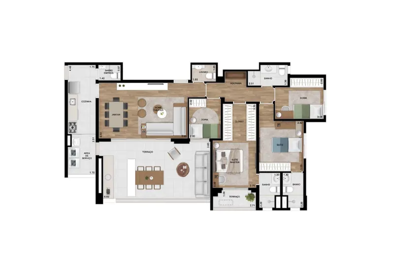 Planta de 136 m² do Caminhos da Lapa Jerivás